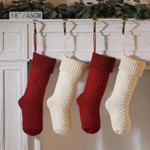 Calza Di Natale A Maglia Acrilico Trama Plaid Decorazione Camino Regalo Sacchetto Caramelle Accessorio Festivo Classico