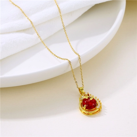 Collana Con Ciondolo A Goccia D'Acqua Acciaio Inossidabile Zircone Design Floreale Gioielli Di Moda Per Donna Elegante