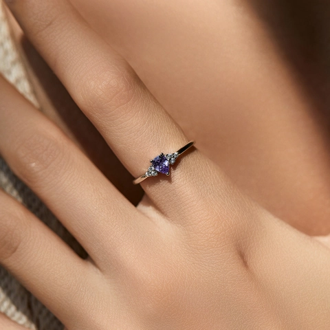 Elegante Anello In Argento Sterling 925 Con Zirconia Cubica A Cuore Viola Forma Goccia D'acqua Gioielli Per Donne