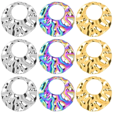Collana Con Pendente In Acciaio Inossidabile Geometrico Martellato Circolare Colorato Vuoto Placcato Oro 18K Per Donne