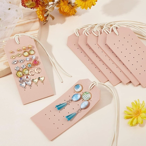 PU Leather Earring Display Cards Hanging Jewelry Storage Tags With Pre-punched Holes And Cord Portable Minimalist