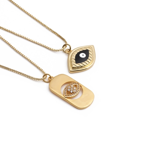 Evil Eye Halskette Kupfer Vergoldet Mit Zirkonia Und Emaille Box Kette Vintage Schmuck Für Frauen