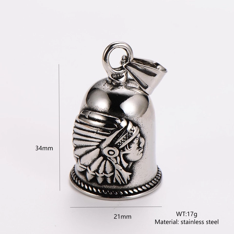 Indian Chief Bell Pendant Necklace 304 Stainless Steel Retro Ethnic Style Vintage Jewelry For Men