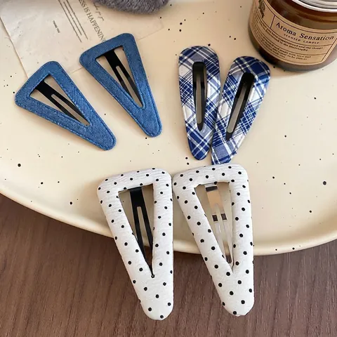 Mollette Per Capelli Geometriche In Tessuto Retrò Motivo Denim Quadri Pois Accessori Moda Per Donne