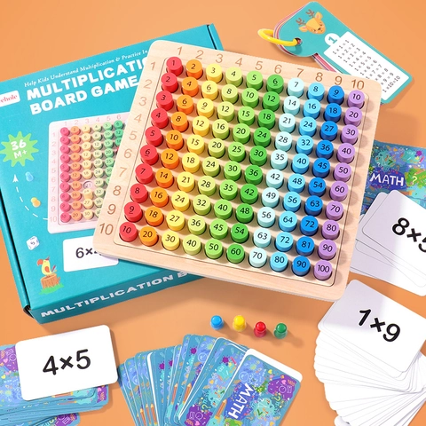 Wooden Multiplication Board Game Montessori Math Learning Toys Colorful Number Blocks Desktop Educational Set For Kids