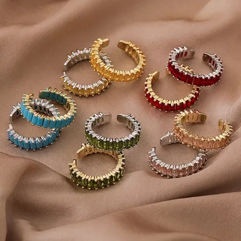 Lussuoso Anello Aperto in Rame con Zirconia Colorata Geometrica Intarsiata Regolabile Gioielli alla Moda da Donna