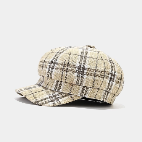 Gorra Newsboy De Cuadros Algodón Lino Transpirable Sombrero Octogonal Ajustable Verano Protección Solar Aire Libre Retro