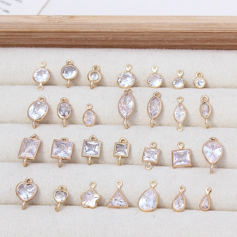 Geometric Jewelry Connectors Copper Gold Plated Cubic Zirconia Pendants DIY Earrings Bracelet Making Accessories
