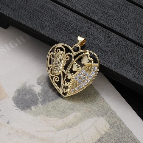 Collar Con Colgante De Corazón Virgen María Ojo Turco Para Mujer Cobre Chapado En Oro De 18K Circonita Esmalte Joyería