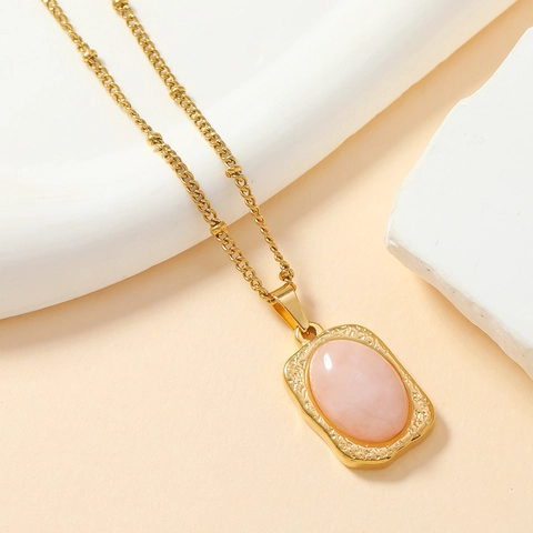 Pendente Vintage In Acciaio Inossidabile Oro Pietra Rosa Cuore Goccia Sole Zircone Gioielli Accessorio DIY Donne