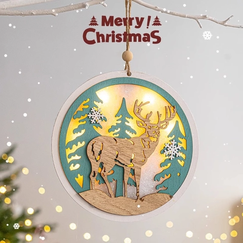 Frohe Weihnachten Hängende Dekoration Holzschild LED Beleuchtung Tür Wand Deko Schneemann Elch Gnom Kiefernzapfen Beeren