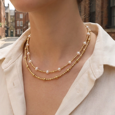 Collier Ras Du Cou En Perles D'eau Douce Rétro Français Avec Perles En Laiton Plaquées Or 18K Bijoux Élégants Pour Femmes