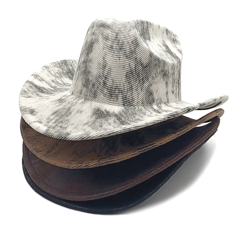 Cappello Da Cowboy Western Velluto A Coste Poliestere Tesa Larga Motivo Marmo Tie Dye Protezione Solare Vintage Unisex