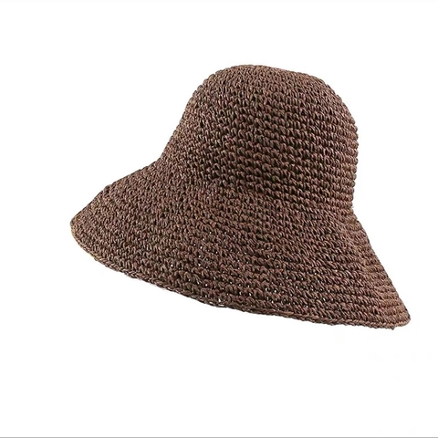 Damen Sommer Strand Strohhut Handgefertigt Häkeln Breite Krempe Faltbar Sonnenschutz Outdoor Atmungsaktiv Elegant Fischerhut