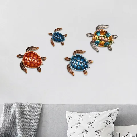 Metal Sea Turtle Wall Art Hanging Decoration Colorful Iron Animal Sculpture For Home Garden Indoor Outdoor Rustic Style