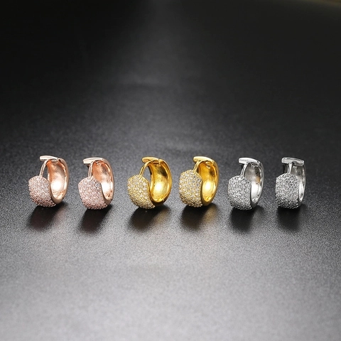 Pendientes Huggie Hoop Hip Hop Cobre Multi Fila CZ Pave Micro Incrustación Chapado En Oro Moda
