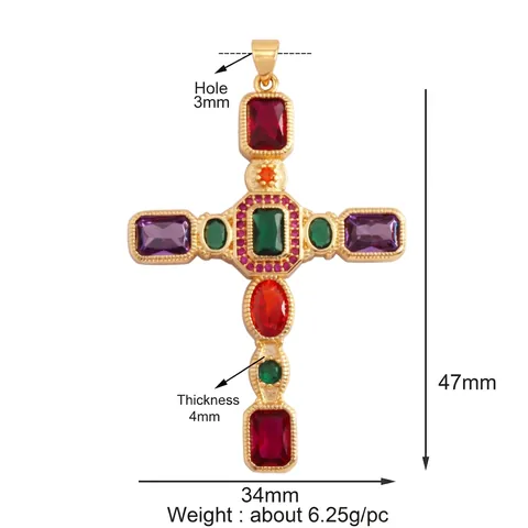 Cross Pendant Charms Gold Plated Copper With Cubic Zirconia And Faux Artificial Pearl For DIY Jewelry Making Religious Style