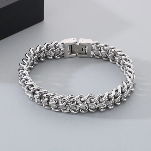 Bracciale Da Uomo In Acciaio Inossidabile Catena A Chiglia Cuori Intrecciati Gioielli Punk Streetwear