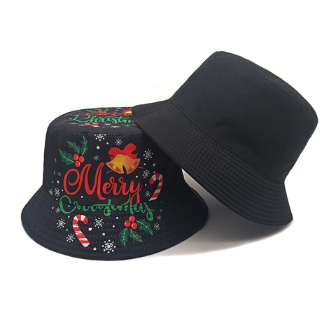 Merry Christmas Fischerhut Polyester Sonnenschutz Faltbar Vintage Feiertags Sonnenhut Mit Glocken Zuckerstange Schneeflocken