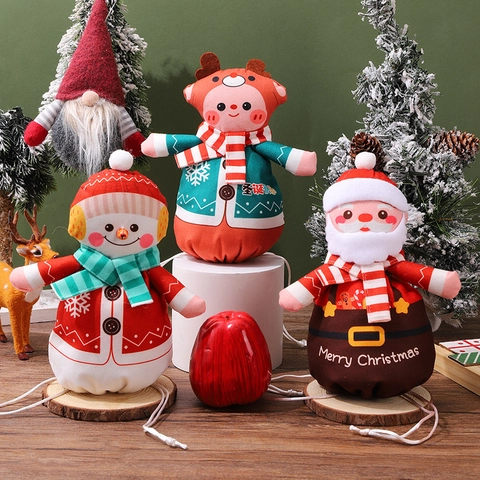 Weihnachten Kordelzug Geschenktüten Weihnachtsmann Schneemann Rentier Cartoon Stoff Süßigkeiten Apfel Verpackung Beutel Für Feiertag Party Dekor