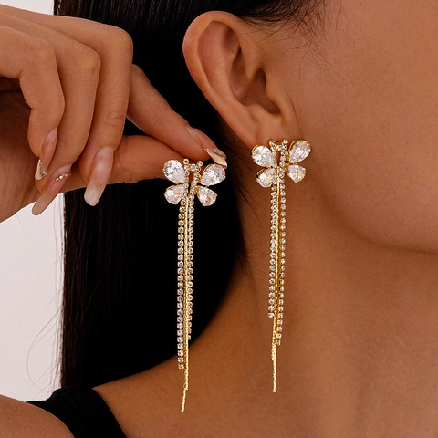 Schmetterling Lange Quasten Ohrhänger Mit Silver Earring Post Kupfer Zirkon Elegant Glänzend Schmuck Für Damen
