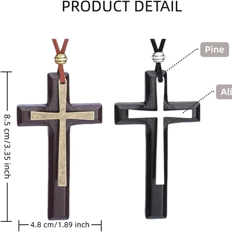 Vintage Cross Pendant Necklace Wood Alloy Handmade Double Layer Religious Jewelry Men Women Car Hanging Decoration