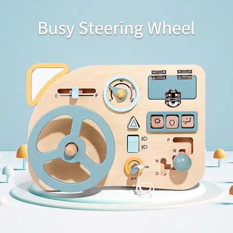 Montessori Holz Lenkrad Spielzeug Busy Board Für Kleinkinder Auto Fahrsimulator Simulation Schalthebel Schlüssel