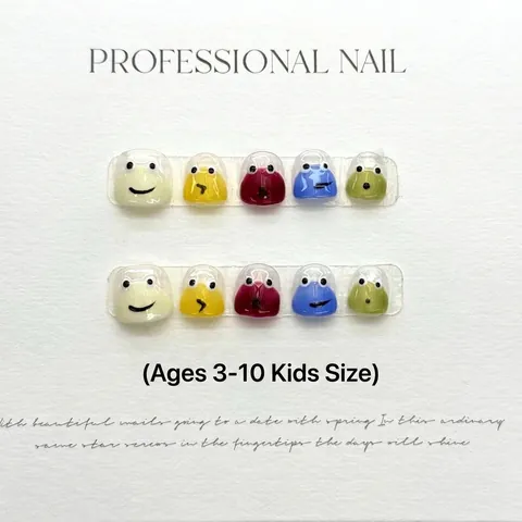 Press On Nails Cartoon Funny Expression Colorful Reusable Plastic Artificial Fingernails For Kids Girls