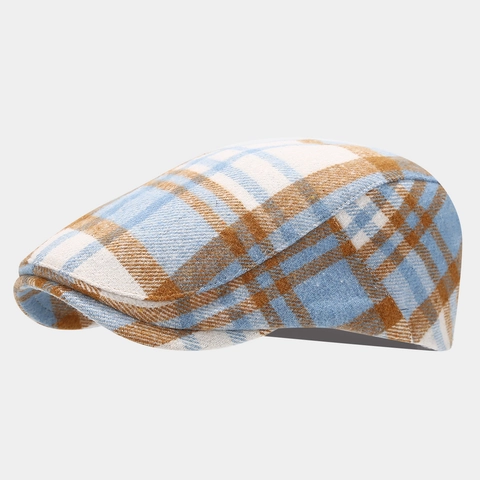 Béret Vintage À Carreaux En Coton Style Britannique Rétro Pour Hommes Femmes Casquette Plate Réglable Et Respirante