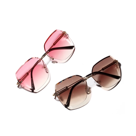 Gafas De Sol Sin Montura Para Mujer Marco De Metal Protección UV400 Lentes Degradados Retro Polígono Moda