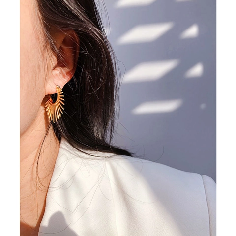 Pendientes de Aro Punk Sunburst para Mujer de Cobre con Picos Color Oro Plata Joyería Hip Hop Statement Geometría Remaches