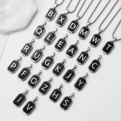 Collana Con Pendente Lettera Iniziale In Acciaio Inossidabile Quadrato Nero Gioielli Di Moda Personalizzati Per Uomo Donna