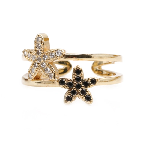 Anello Aperto A Doppio Strato Con Stella Marina Per Donna Regolabile Rame Micro Pave Zircone Gioielli Stile Oceano