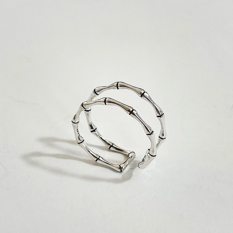 Anello In Argento Sterling 925 Design Bambù Doppio Strato Regolabile Stile Retrò Vintage Gioielli Per Donna