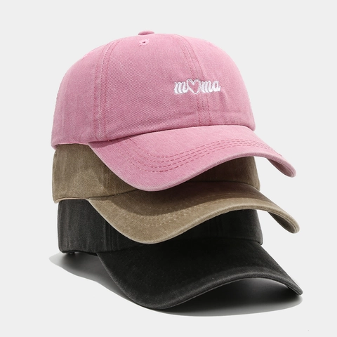 Casquette De Baseball En Coton Lavé Broderie Coeur Mama Daddy Vintage Distressed Ajustable Respirant Chapeau Soleil