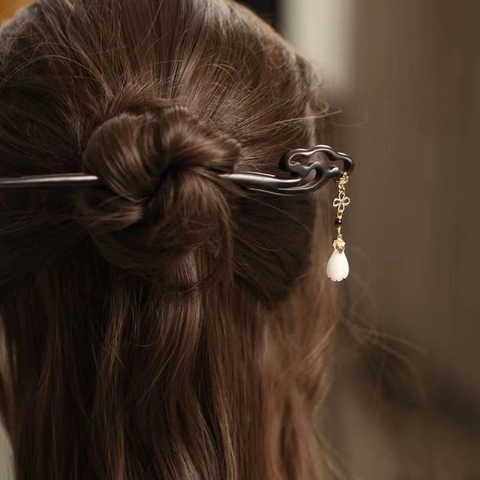 Wood Hair Stick Alloy Tassel Flower Vintage Chinese Style Hairpin For Hanfu Everyday Updo Hair Accessories Handmade