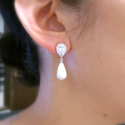 Elegante Druppel Kunstparel Oorbellen Koper Zirkoon Bruiloft Sieraden Voor Vrouwen Bruidsmeisje Cadeau