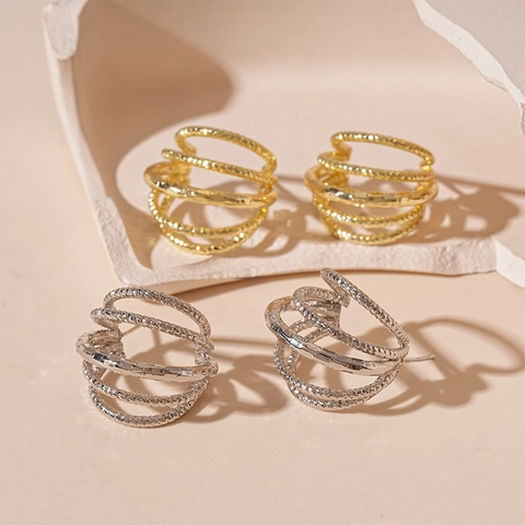 Minimalist Geometric Multi-Layer C-Shape Stud Earrings Copper With 925 Sterling Silver Earring Post Modern Style Women