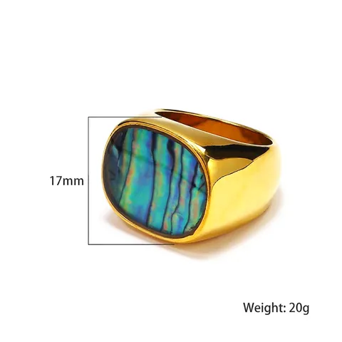 Vintage Signet Ring Stainless Steel With Oval Abalone Shell And Mother Of Artificial Pearl Geometric Fashion Jewelry For Women Men