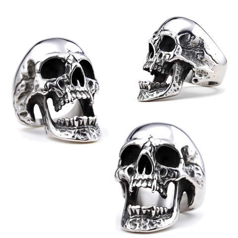 Skull Head Ring Stainless Steel Zombie Gothic Punk Biker Polished Oxidized Black Jewelry For Men
