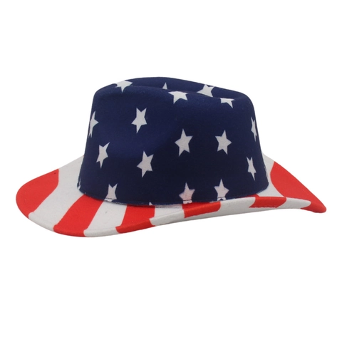 Cappello Da Cowboy Bandiera USA Feltro Di Lana Fedora Stile Western Stelle E Strisce Accessorio Per Feste