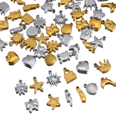 Ciondoli In Acciaio Inossidabile Serie Oceano Cavalluccio Marino Conchiglia Delfino Stella Marina Cuore Corona Accessori Gioielli DIY