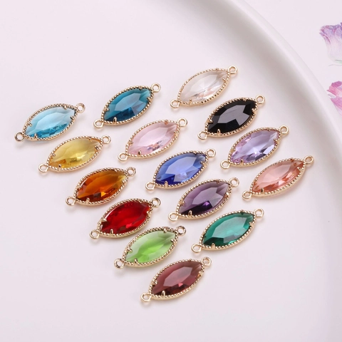 Marquise Crystal Glass Connector Gold Plated Copper Double Loop Pendant For DIY Jewelry Making Necklaces Bracelets Crafting