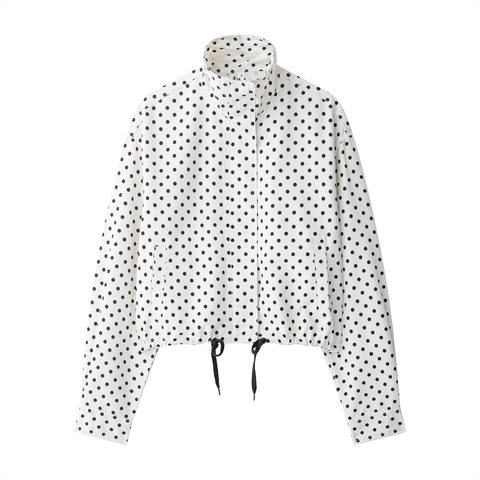 Polka Dot Long Sleeve Jacket With Wide Leg Flare Pants And Casual Shorts Polyester Drawstring Stand Collar Women Clothing