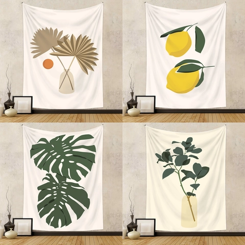 Arazzo Da Parete Poliestere Artistico Minimalista Ritratto Motivo Pianta Decorazione Casa Stile Boho Nordico