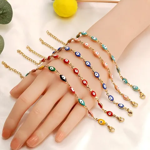 Evil Eye Jewelry Necklace Bracelet 18K Gold Plated Stainless Steel Colorful Enamel Turkish Lucky Amulet For Women
