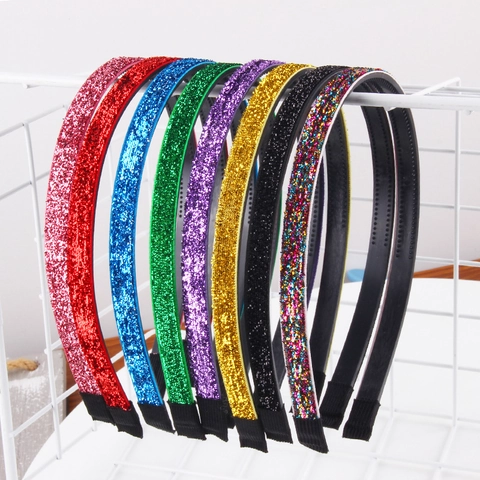 Kids Glitter Sequin Fabric Headbands Thin Non Slip Hair Hoops With Teeth Colorful Sparkly For Girls Accessories