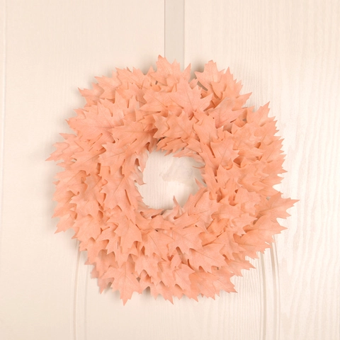 Pink Artificial Christmas Wreath Satin Bodhi Leaves Hanging Garland For Front Door Wall Home Holiday Decor