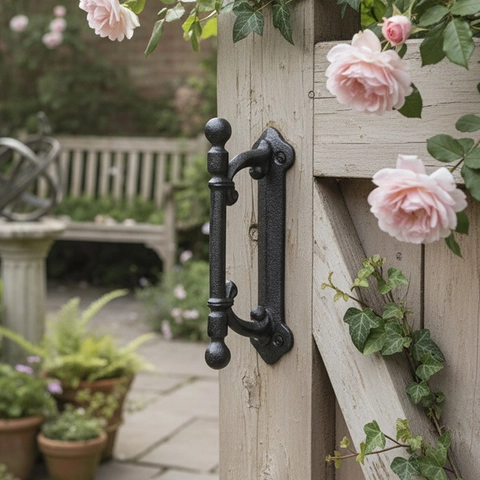 Vintage Cast Iron Door Handle Retro European Style Heavy Duty Pull For Barn Garden Gate Wooden Door Matte Black Decor