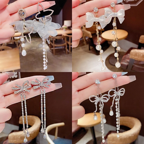 Elegant Long Tassel Dangle Earrings For Women With Rhinestone Artificial Pearl And 925 Sterling Silver Earring Post Luxury Design